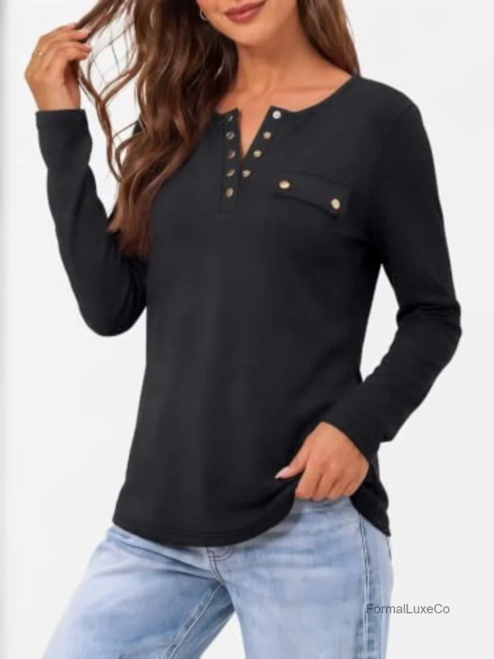 Long Sleeve Henley Shirts Dressy Casual Tops Lightweight Fall Sweater